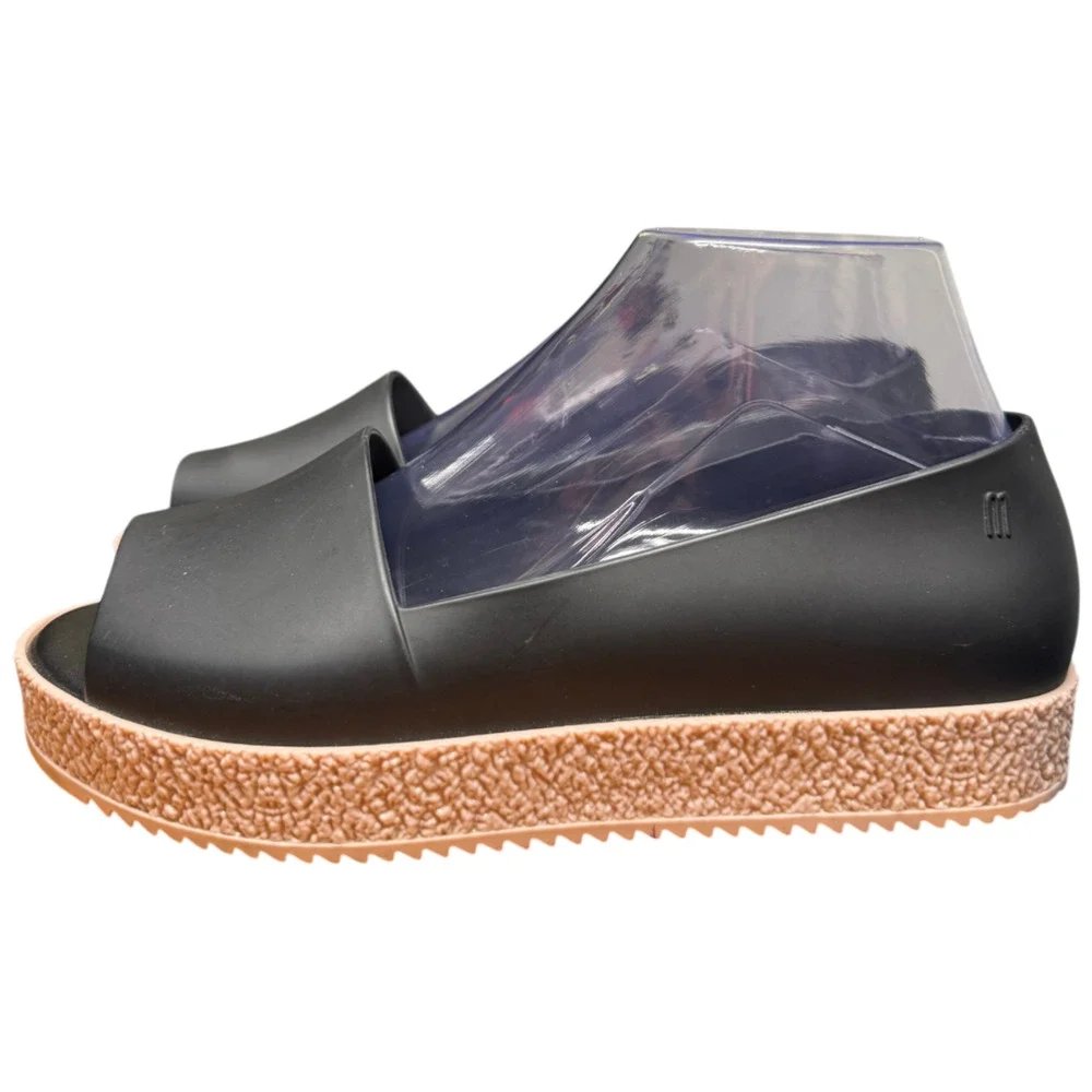 Melissa Puzzle Women 39/US 8 Peep Toe Platform Shoe Black Pink Soles Sustainable